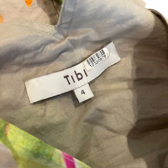 TIBI Floral Cotton Poplin Top Taupe Tropical Grasshoppers Women's Size 4 - Picture 8 of 13